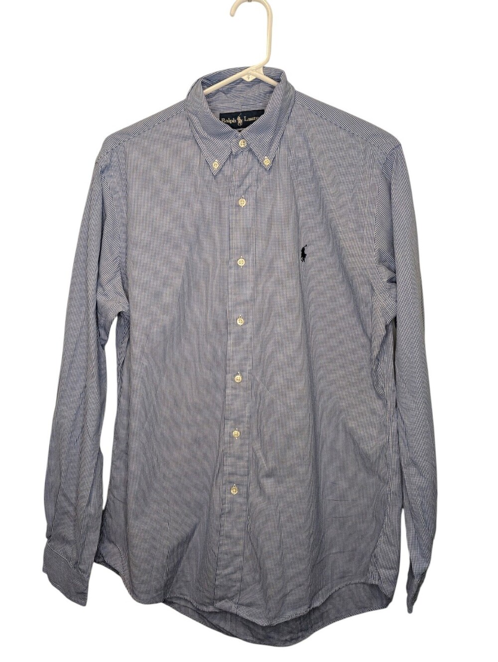 Ralph Lauren Custom Fit Blue Gingham Button Down Shirt Men's M 100% Cotton